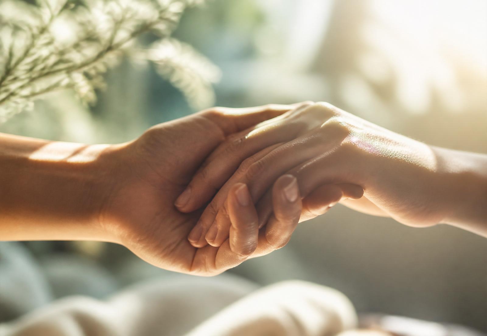 Hands held in soft sunlight