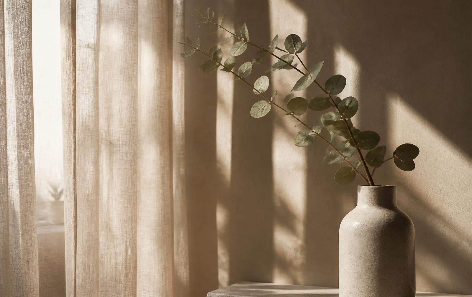 Soft light through linen curtains